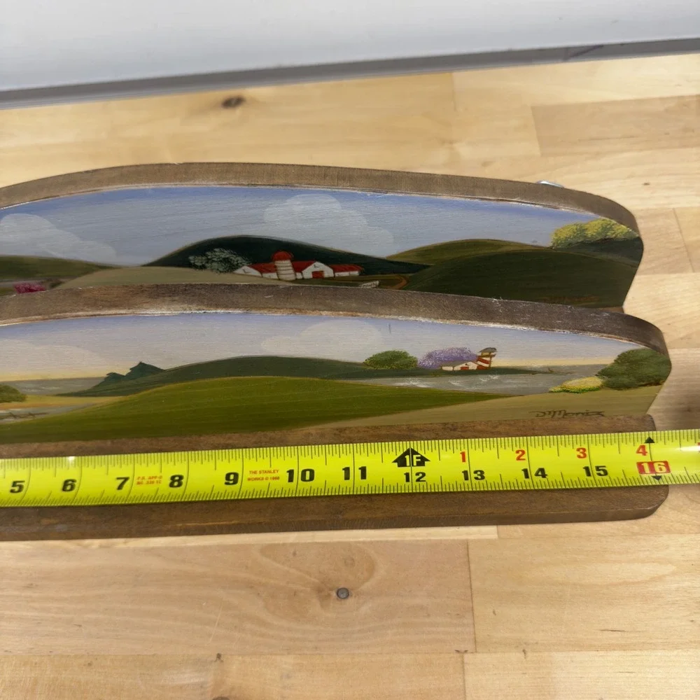 2 Vintage Coventry Chartistry Moniz Wood Pyrography Hand Painted Wall Plaques